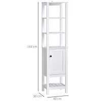HOMCOM Mobile da Bagno Classico e Salvaspazio in Legno Bianco con Mensole e Anta, 40 x 30 x 164cm(m-3)