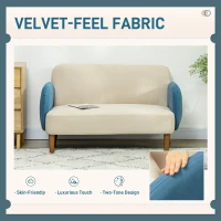 HOMCOM Two-Seater Velvet-Feel Mid Century Sofa - Cream/Blue(m-4)