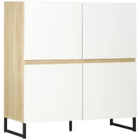 HOMCOM Credenza moderna multiuso con 4 ante quadrate in legno, 100x41.5x107cm, Bianco(m-1)
