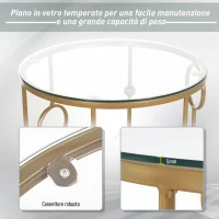 HOMCOM Set 2 Pezzi Tavolini da Caffè Design Elegante con Motivi a Cerchio, Metallo e Vetro Temperato Φ41x57cm & Φ36x51cm, Oro(m-6)