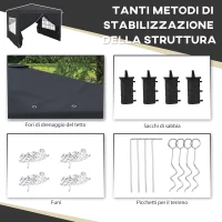 Outsunny Gazebo 3x3 ad Altezza Regolabile con Fori di Drenaggio e Borsa da Trasporto, in Metallo, Grigio(m-6)