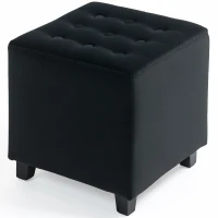 HOMCOM Velvet-Feel Square Ottoman - Grey(m-11)