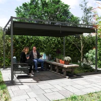 Outsunny 4 x 3m Metal Pergola, with Retractable Canopy Roof - Black(m-7)