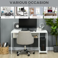 HOMCOM Computer Desk with Storage, 120 x 60cm Home Office Desk with 2 Shelves and Steel Frame, Writing Table for Living Room, Study, White(m-6)