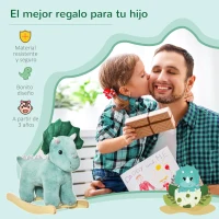 HOMCOM Caballo Balancín para Niños de +3 Años de Dinosaurio con Sonidos Realistas Carga 45 kg 64x30x54 cm Verde Oscuro(m-4)