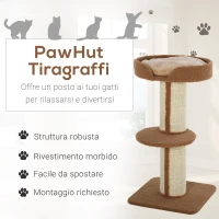 PawHut Tiragraffi ad Albero per Gatti con Cuccia, Cuscino, Rivestimento Peluche e Pali in Corda Sisal(m-4)