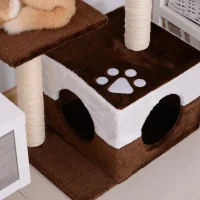 PawHut Arbre à chats avec griffoirs grattoirs sisal naturel centre d'activités niche plate-formes jeu souris suspendue 45L x 33l x70H cm marron blanc(m-5)