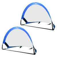 HOMCOM Cage de foot portable lot de 2 pcs but de football pliable cage de football pop up avec sac rangement et piquets bleu(m-1)