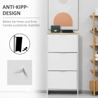 HOMCOM Schuhschrank mit 3 Kippfächern, 12 Paar Schuhe, verstellbare Einlegeböden, Natur + Weiß(m-7)
