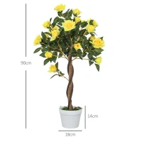 Outsunny Set of 2 Artificial Plants White Rose Floral in Pot, Fake Plants for Home Indoor Decor, 90cm, Yellow(m-3)