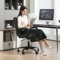 HOMCOM Executive Office Chair, Faux Leather Desk Chair with Height Adjustable, Swivel Wheels and Tilt Function, Computer Chair for Home Office and Study Room, Brown(m-7)