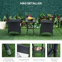 Outsunny Conjunto de Muebles para Jardín Juegos de Muebles de Ratán Incluye 1 Mesa y 2 Sillones con Cojines Estructura de Metal para Terraza Patio Negro(m-6)
