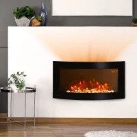HOMCOM Elektrokamin mit Heizung, Wandkamin mit LED Flammeneffekt, 7 Flammenfarben, 1000/2000 W, elektrischer Kamin mit Timer, Einstellbarer Thermostat, Dekokamin mit Fernbedienung, Schwarz, 89,2 cm(m-2)
