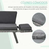Outsunny Sofá de Ratán de 2 Plazas Convertible en Cama Individual con Reposabrazos Abatibles y Cojines Acolchados Jardín Patio Terraza 129x63x67 cm Gris(m-6)