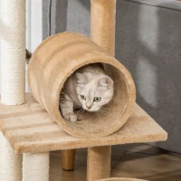 PawHut 121cm Cat Tree Tower for Indoor Cats Kitten Activity Centre Scratching Post with Bed Tunnel Perch Interactive Ball Toy Brown(m-9)