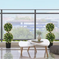 HOMCOM Set of 2 Decorative Artificial Plants Ball Trees with Lavender Flowers in Pot Fake Plants for Home Indoor Outdoor Decor, 70cm, Pink(m-7)