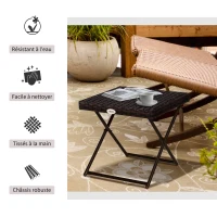 Outsunny Table basse pliable de jardin style cosy chic dim. 40L x 40l x 40H cm acier résine tressée imitation rotin marron(m-5)
