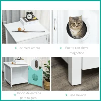 PawHut Casa para Gatos de Madera Mueble Arenero para Gatos 2 en 1 con Armario de Almacenaje Encimera Amplio Puerta con Orificio de Entrada 51,5x48,2x51 cm Blanco(m-6)