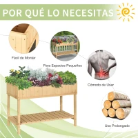 Outsunny Huerto Urbano de Madera 120x60x81 cm Jardinera Elevada para Cultivo de Plantas Flores Mesa de Cultivo con Estante Inferior para Jardín Terraza Exterior Natural(m-7)