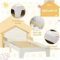 HOMCOM Lit pour enfant - structure lit avec tête de lit maison et sommier à lattes Inclus - 90 x 190 cm- pin massif blanc(m-5)