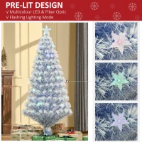 HOMCOM 5FT Artificial Fibre Optic Christmas Tree Seasonal Decoration w/ LED Lights Pre-Lit Easy Store White Blue(m-4)