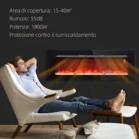 HOMCOM Camino Elettrico 1800W Regolabile con Telecomando, in Acciaio e Vetro Temperato, 127x15.8x45 cm, Nero(m-5)