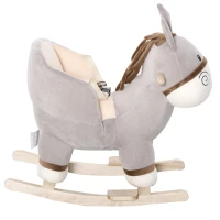 HOMCOM Cheval à Bascule modèle âne Fonction Musicale Selle Grand Confort Peluche Courte Douce Bois peuplier Gris dim. 61L x 34l x 58H cm(m-9)