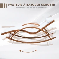 Outsunny Chaise Longue Fauteuil berçant à Bascule transat Bain de Soleil Rocking Chair en Bois Charge 120 Kg Blanc(m-4)