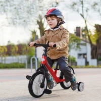 HOMCOM Vélo Enfant draisienne 2 en 1 roulettes et pédales Amovibles Roues 12" Hauteur Selle réglable pour enfants de 2 à 5 ans Acier Rouge(m-2)