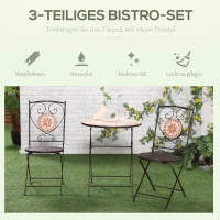 Outsunny 3-teiliges Bistroset Bistro-Set Balkon, Mosaik-Muster, 2er Bistro-Set, Braun + Gelb(m-4)