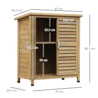 Outsunny Garden Shed Wooden Garden Storage Shed 2 Door Unit Solid Fir Wood Garage Tool Organisation Cabinet, 87L x 46.5W x 96.5Hcm, Natural(m-3)