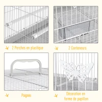 PawHut Cage pour oiseaux avec mangeoire poignée cadre en métal plateau coulissant 60 x 41 x 41 cm blanc(m-6)