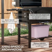 Outsunny Barbecue da Giardino a 2 Ruote con Griglia, Affumicatore e Fornello, in Metallo e Ghisa, 124x66x112 cm, Nero(m-6)