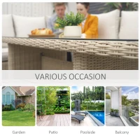 Outsunny 5 PCS Reclining PE Rattan Garden Dining Set Bonzer Patio Furniture w/ Sofa Chairs Glass Table, Olefin Cushions Adjustable Feet Stylish Lounge Conversation(m-4)