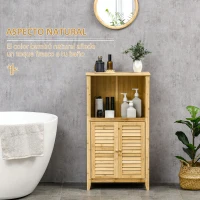 HOMCOM Armario Auxiliar de Baño de Bambú con 2 Puertas Compartimiento Abierto y Estante Ajustable 50x25,5x92 cm Natural(m-4)
