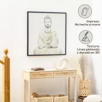HOMCOM Cuadro en Lienzo de Buda con Textura Dorada para Decoración en Dormitorio Salón Cocina  83x83 cm Multicolor(m-4)