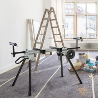DURHAND Untergestell für Kappsägen Arbeitstisch für Kapp- und Gehrungssägen Sägengestell Kappsäge Stahl Schwarz+Silber Seitenverlängerung 123,5-245 cm(m-2)