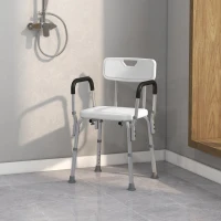 HOMCOM Chaise de Douche siège de Douche Ergonomique Hauteur réglable Pieds antidérapants Dossier accoudoirs Amovibles Charge Max. 136 Kg alu HDPE Blanc(m-2)