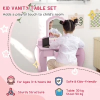 ZONEKIZ Wooden Kids Bedroom Furniture Set with Kids Dressing Table, Stool, Bed, for 3-6 Years, Cloud-Design(m-4)