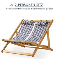Outsunny Sonnenliege Doppelliege aus Holz Gartenliege Zweisitzer 3-stufig verstellbare Rückenlehne klappbar Loungemöbel Strand Pool bunt 108 x 105 x 85 cm(m-7)