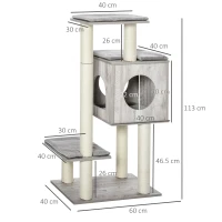 PawHut Cat Tree for Indoor Large Cats 113cm Kitten Tower Condo Jute Scratching Post Kitten Play House Activity Center Furniture(m-3)