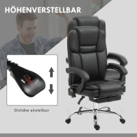 Vinsetto Verstellbarer Bürostuhl mit 6 Massagepunkten, Wärmefunktion, Fußstütze, Kunstleder, Schwarz(m-5)