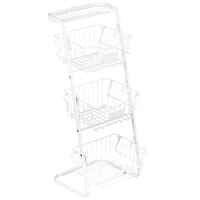 HOMCOM Cesta de Frutas y Verduras de 3 Niveles Organizador de Cestas Apilables y Extraíbles 42,5x36,5x91 cm Blanco(m-1)