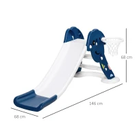 HOMCOM Toboggan Enfant Panier Basket Échelle d'escalade pour enfant 18 à 48 Mois Usage intérieur extérieur Charge Max 25KG dim. 146L x 68l x 68H cm Balle + Pompe incluses HDPE Bleu Blanc(m-3)