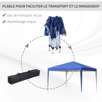 Outsunny Tonnelle de jardin extérieur 3x3m Tonnelle pliante Pop up Tente Pliable Barnum de Jardin Pliant Anti-UV + Sac de Transport Acier Oxford Bleu(m-5)