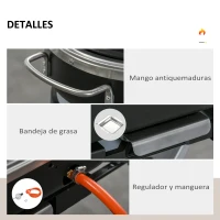 Outsunny Barbacoa de Gas Plegable 2,34 KW con 2 Quemadores 2 Ruedas Parrilla Metálica y Mesas Laterales 100x41,6x82,5 cm Negro(m-7)