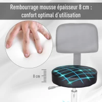 HOMCOM Tabouret massage a roulettes reglable en hauteur pivotant avec dossier ergonomique noir(m-6)