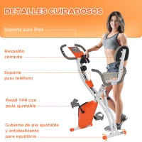 HOMCOM Bicicleta Estática Plegable Regulable en Altura Resistencia Magnética Ajustable Bici Estática con Pantalla LCD Asiento con Respaldo Sensor de Pulso Carga 120 kg para Casa 105x48x118 cm Naranja(m-9)
