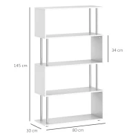 HOMCOM Lot de 2 bibliothèques étagère Design Contemporain en S 4 Niveaux 80L x 30l x 145H cm Coloris Blanc(m-3)