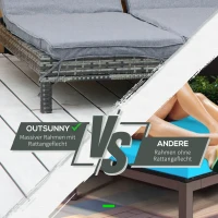 Outsunny Polyrattan Doppelliege Sonnenliege Gartenliege für 2 Personen Relaxliege Luxus Lounge 5-stufige Rückenlehne Metall PE Rattan Grau 196 x 120 x 28 cm(m-8)